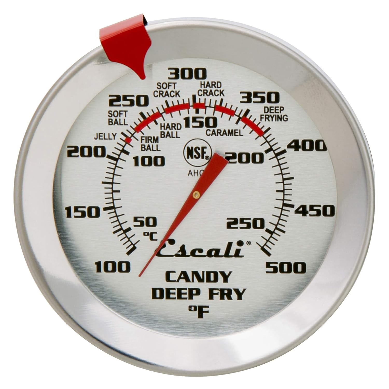 Escali AHC2 Stainless Steel Deep Frying and Candy Thermometer with Pot Clip, 12-Inch Probe with Candy Temperature Zones, NSF Certified
