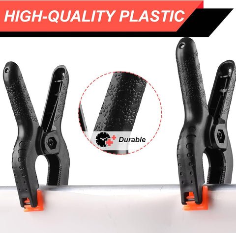 4 Pack Spring Clamps, 6inch Plastic Clips, Backdrop Clips, Big Clamps Heavy Duty, Spring Clips for Crafts, Backdrop Stand, Woodworking, Photography Studios (Black)