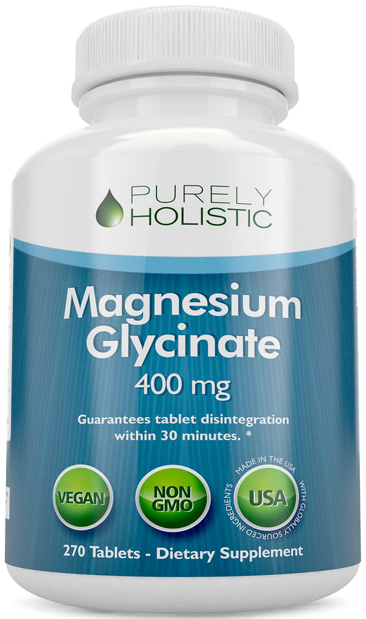 Magnesium Glycinate 400mg - 270 Magnesium Tablets (not capsules) - 400 mg Elemental Magnesium Vegan and Vegetarian