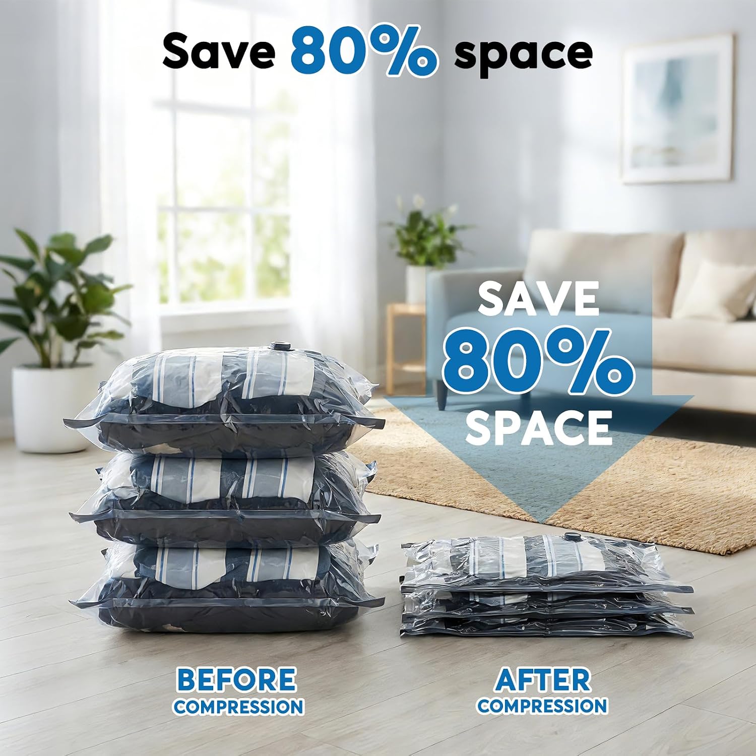 Mapambo Travel Vacuum Bags with -60000Pa LED Pump, 18 Pack Vacuum Seal Bags for Clothing Travel in 3 Combo Sizes, Vacuums Storage Bags for Clothes, Save 80% of Space (18 Combo)