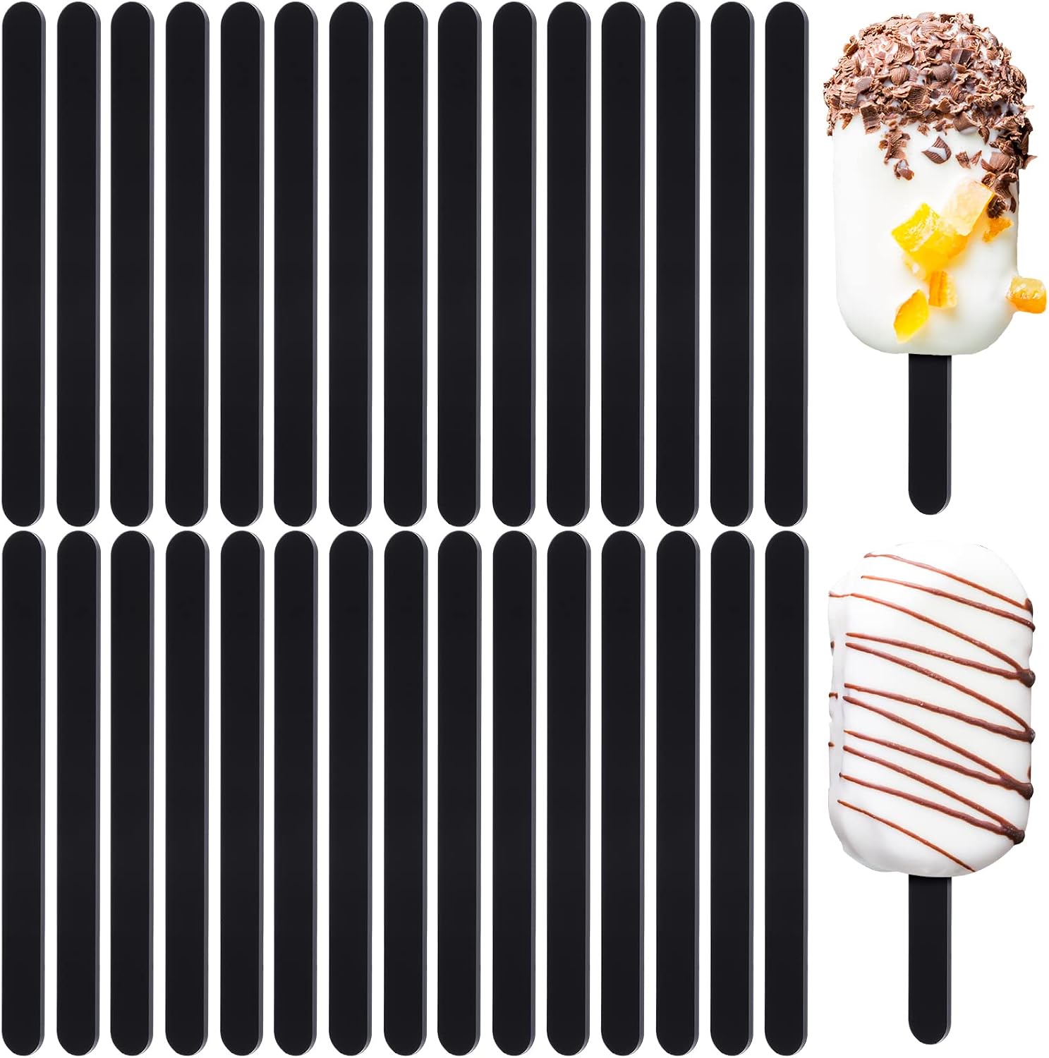 30 Pcs Reusable Acrylic Cakesicle Sticks, 4.5 Inches, Black