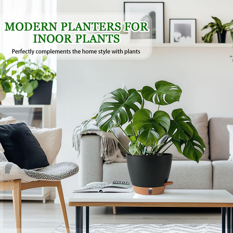 2 Pack 8 Inch Pots for Plants Indoor, Plastic Self Watering Planters