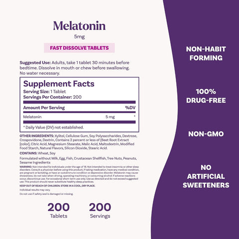 Natrol Melatonin 5 mg Fast Dissolve Tablets, Strawberry, 200 Count