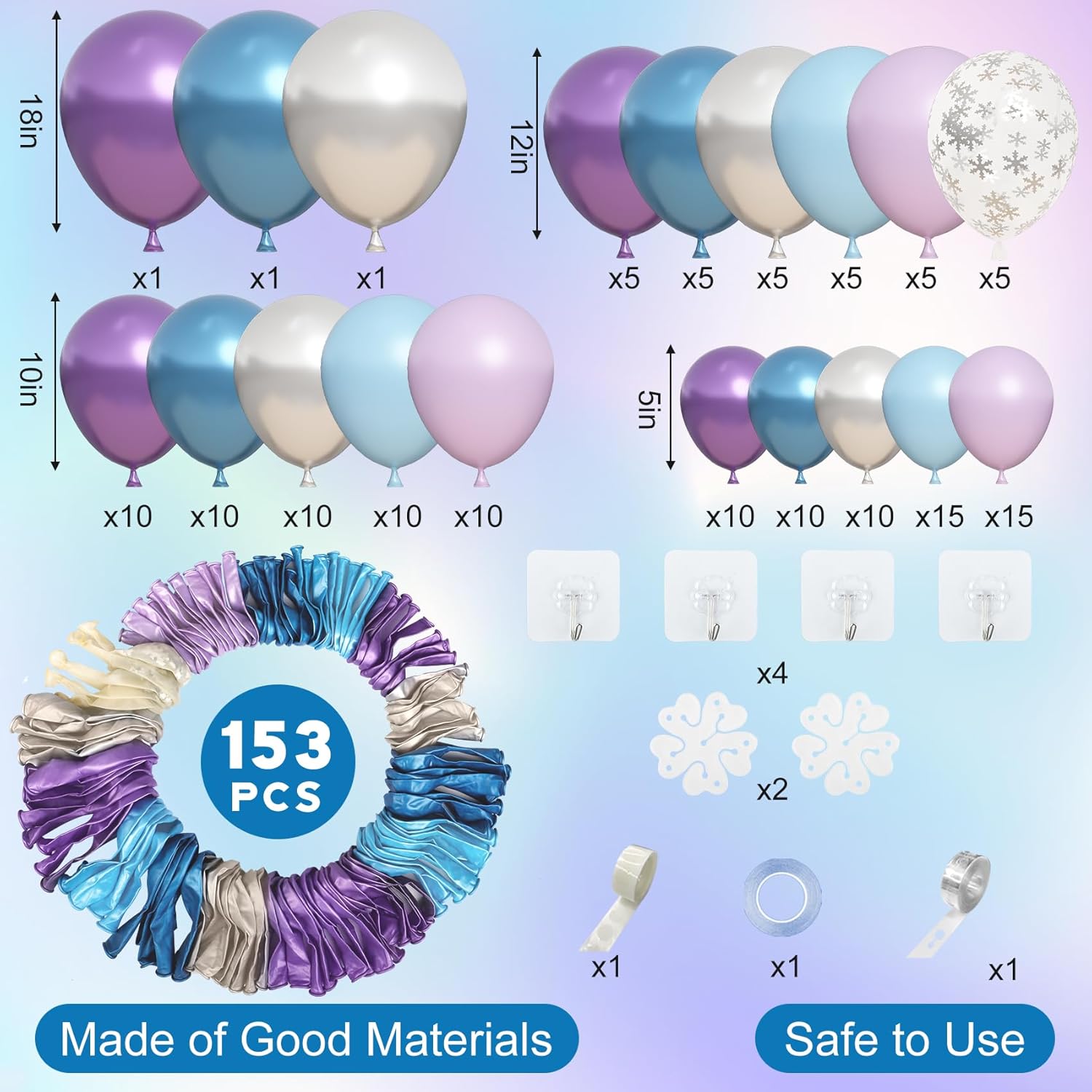 Amandir 153pcs Blue Purple Balloon Garland Arch Kit Different Sizes