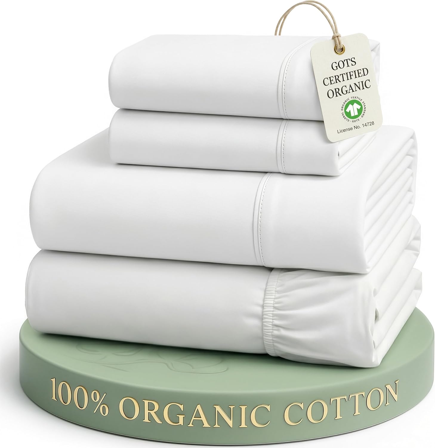 LANE LINEN Queen Sheets 100% Organic Cotton 4pc Percale Cooling - White