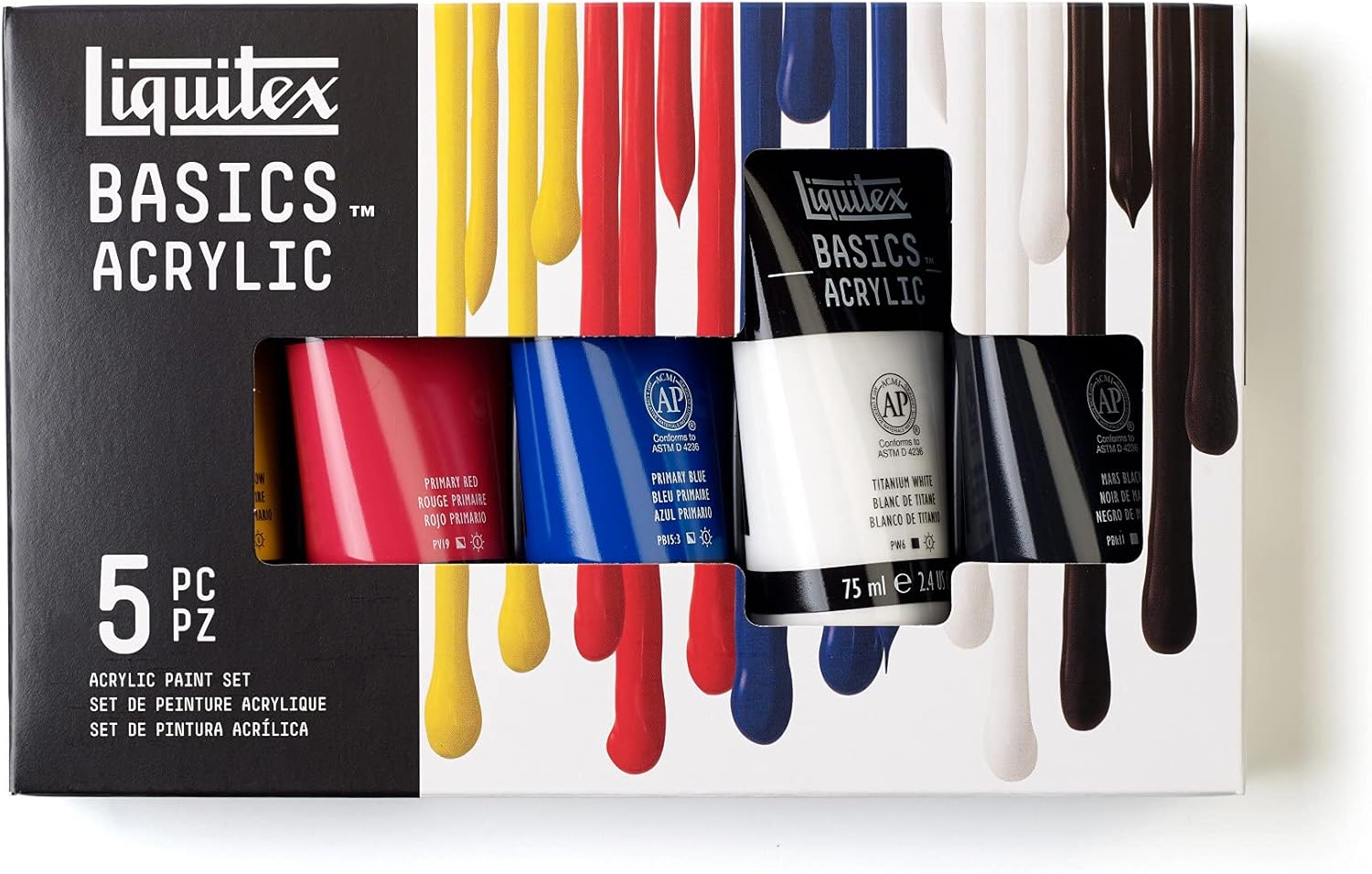 Liquitex BASICS Acrylic Paint Set, 5 x 75ml (2.4-oz) Tube Paint Set