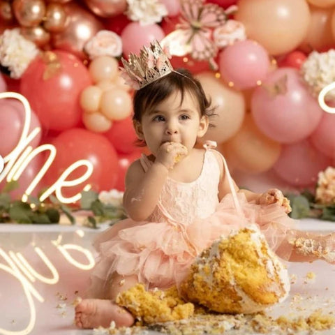 LOVECRUSH Crowns Fairy First Birthday Rose Gold Butterfly Crown, 1st Butterfly Tiara, Baby Girl, Cake Smash, Handmade USA