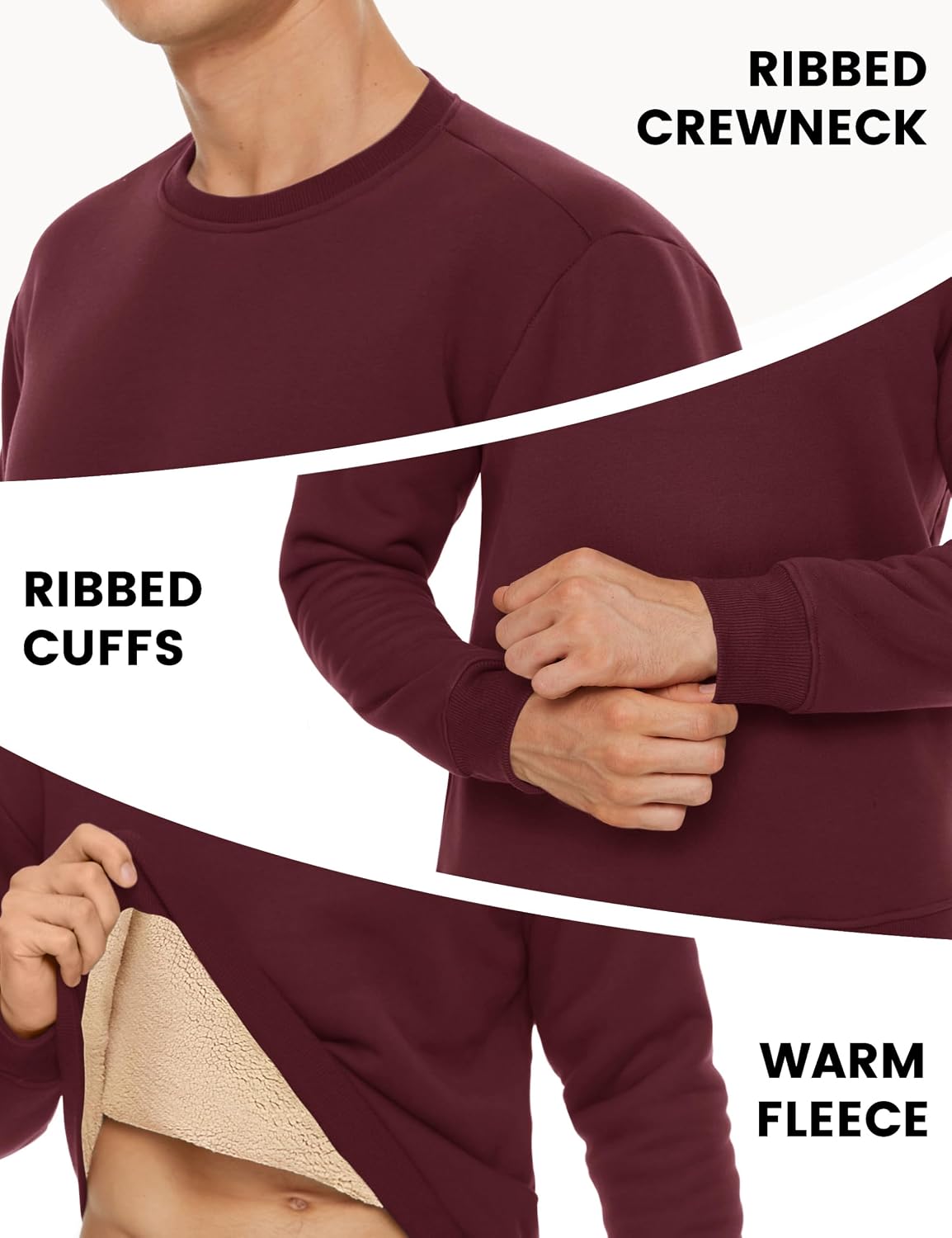 TACVASEN Men's Crewneck Sweatshirt Warm Sherpa Lined Thermal Sweatshirts Heavyweight Long Sleeve Winter Fleece Pullover Shirt