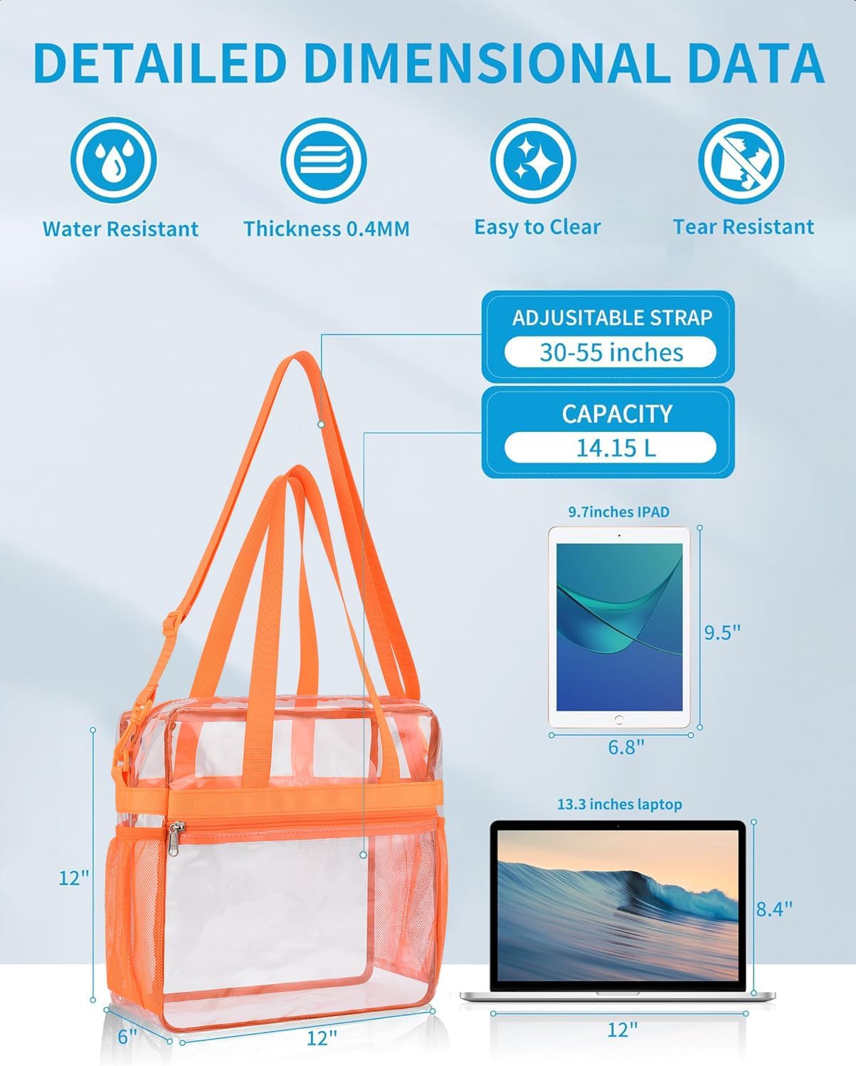 Paxiland Clear Tote Bag for Stadium Events, 12x6x12 Inches Stadium Approved