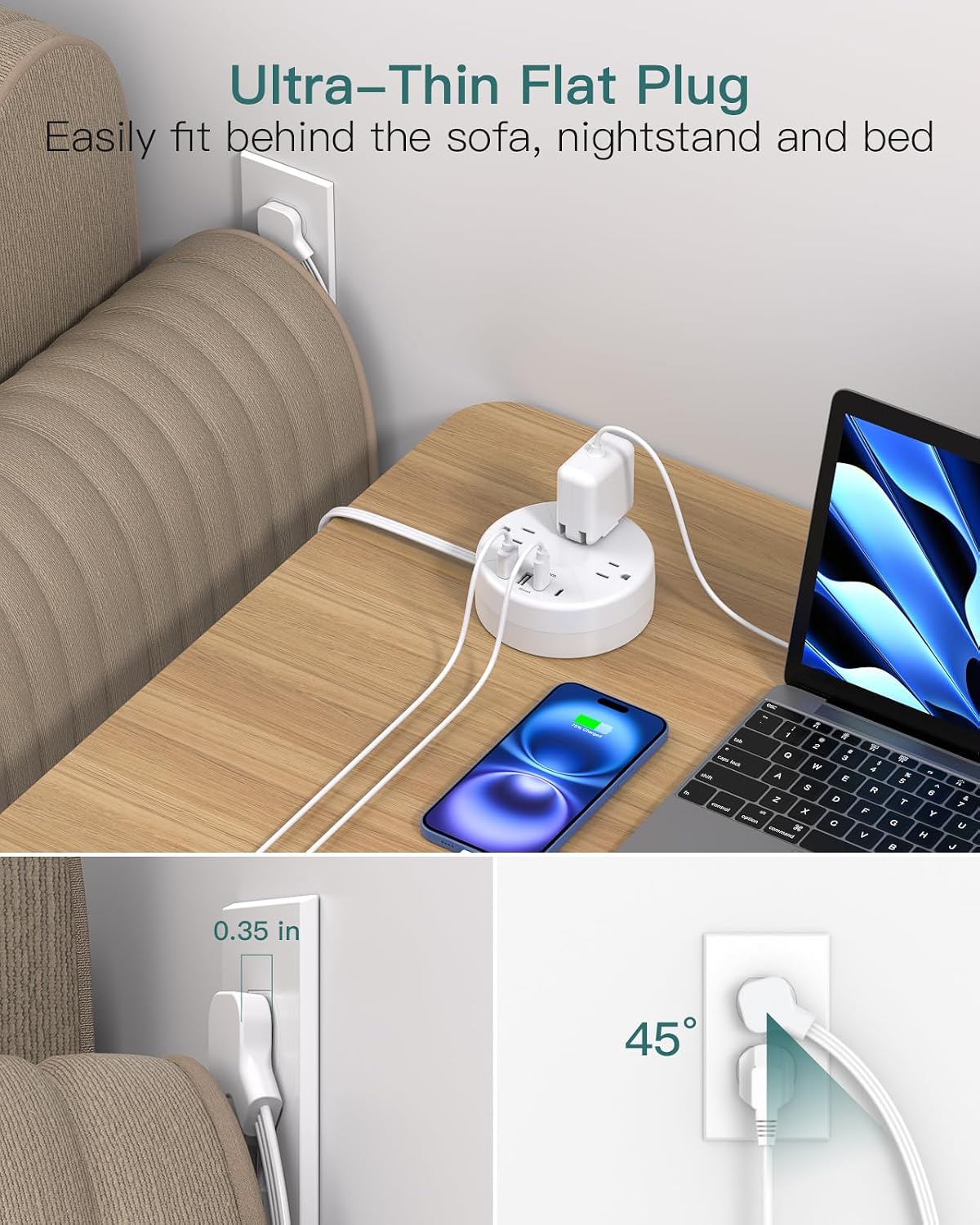 Travel Power Strip - Cruise Ship Essentials with 3ft Retractable Cord
