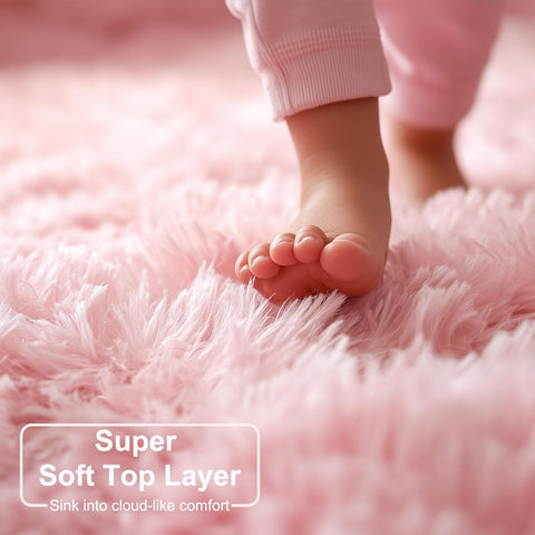 Amdrebio Pink Big Fuzzy Furry Circle Rug 8Ft for Living Room Girls Bedroom