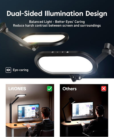 LitONES Dual-Side LED Desk Lamp with Clamp, Soft Light with Stepless Remote