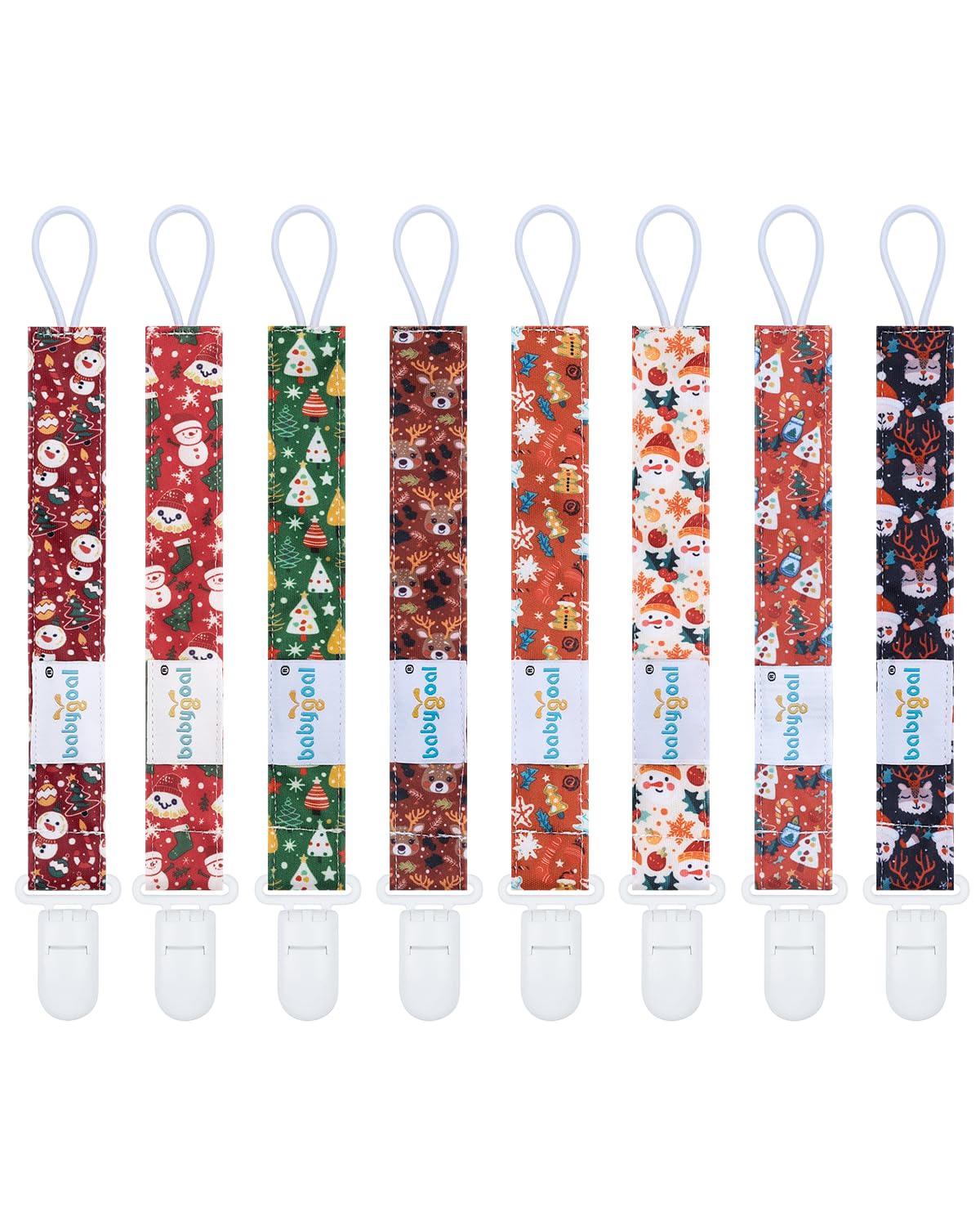 babygoal Baby Christmas Pacifier Clips 8 Pack, Pacifier Holder Clips Fits for Most Pacifier and Binkies 8PS38-B