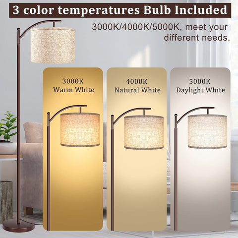 Floor Lamp for Living Room, LED Standing Lamp Tall Industrial Floor Lamp Reading for Bedroom, Office (9W LED Bulb, Beige Lampshade Included) -Oil-Rubbed Bronze