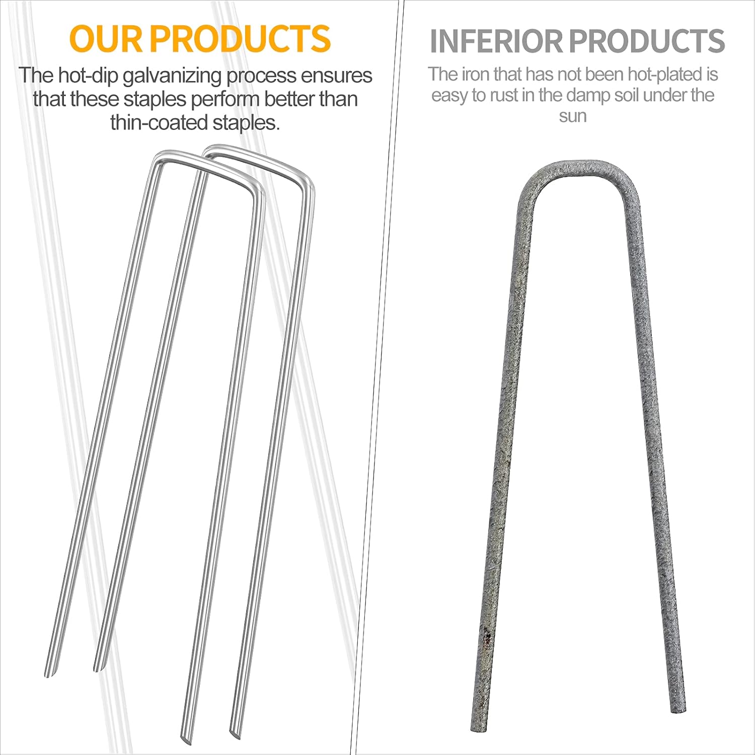 6 inch 50 Pack Landscape Staples, Tent Stakes, Plant Cover Spikes