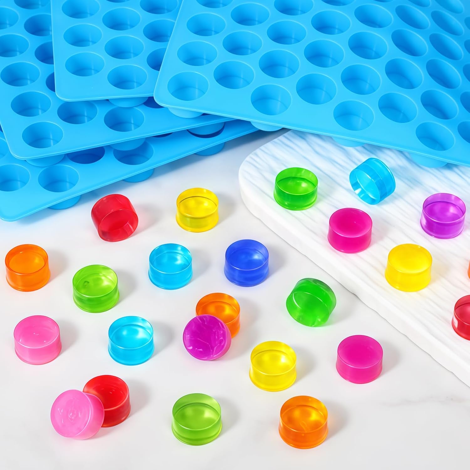 4 PCS Silicone Gummy Candy Molds, 55 Cavities Non-Stick Round Molds