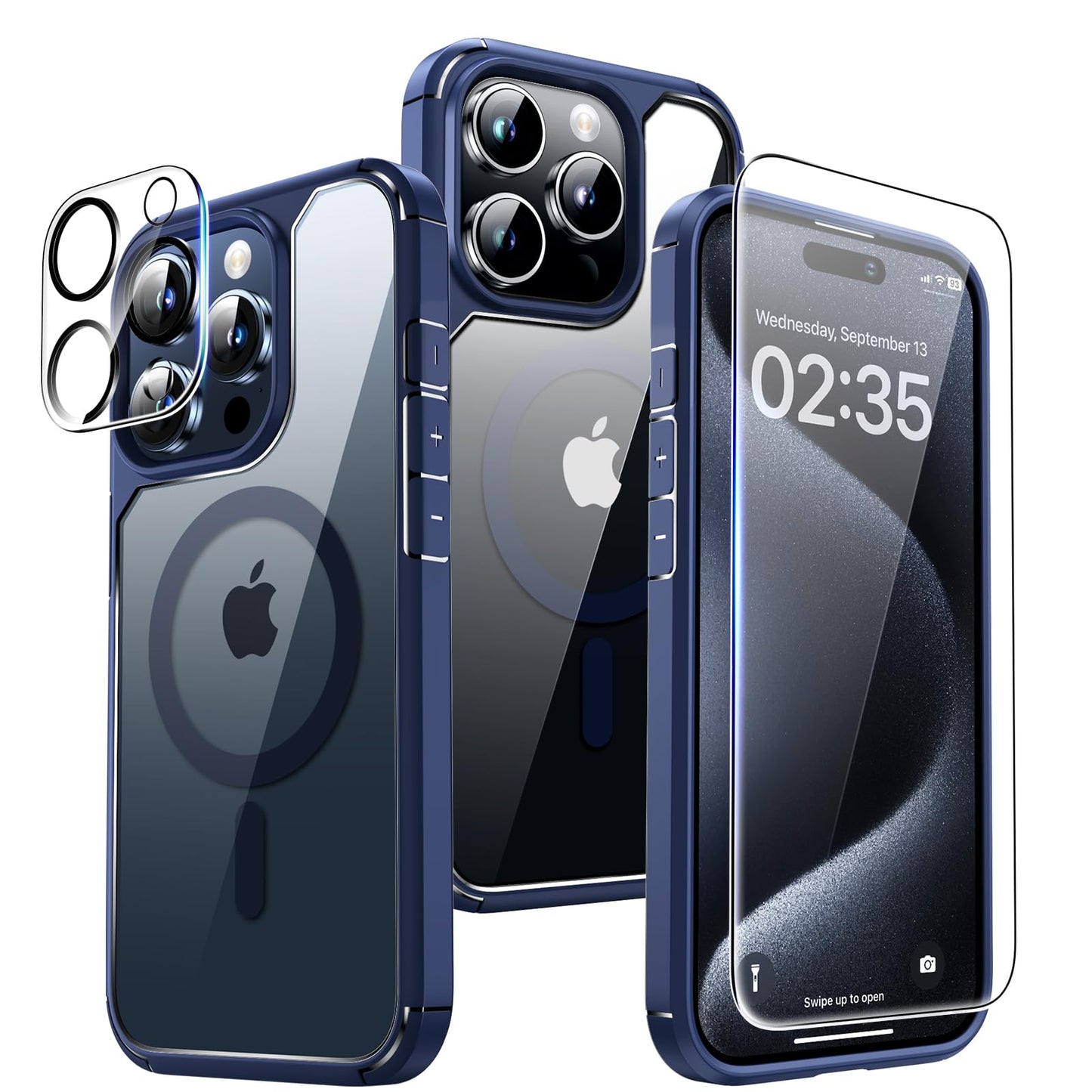 TAURI 5 in 1 Magnetic for iPhone 15 Pro Case, [Designed for Magsafe] with 2X Screen Protector + 2X Camera Lens Protector, [Military Grade Drop Protection] Case for iPhone 15 Pro - Blue