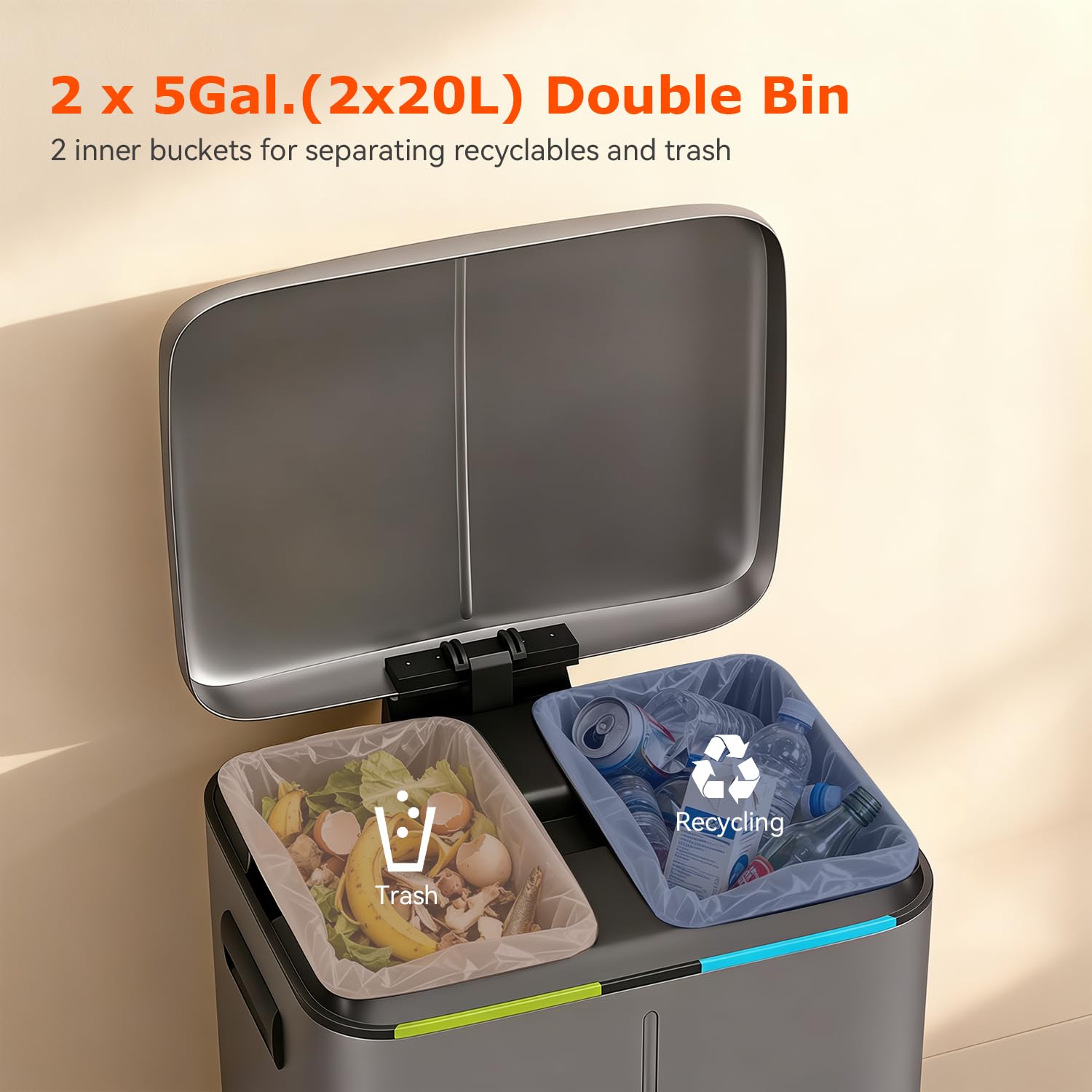PayLessHere | 10G Trash Can with Lid | Steel | Dual Inner Removable Buckets