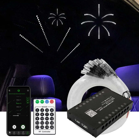 AZIMOM Pure White 18Holes Shooting Star Meteor Shower Lighting Effect Kits 144pcs*0.04in*13.1ft Optical Fibers, APP&Remote Control 9W Meteor Machine 20Modes Shooting Star Ceiling Effect