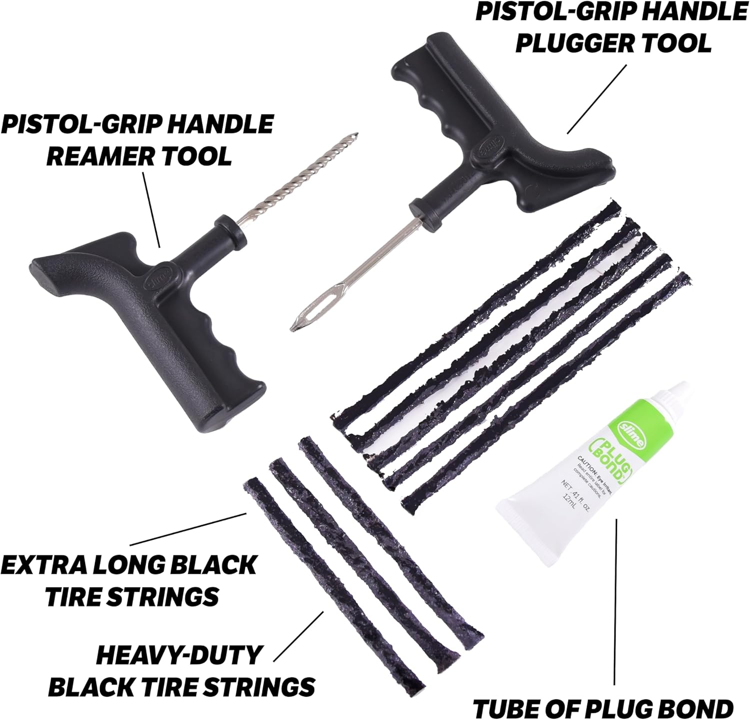 Slime 2040-A Tire Repair Plug Kit, Deluxe, Contains Strings, Tools and Glue, 11 Pieces