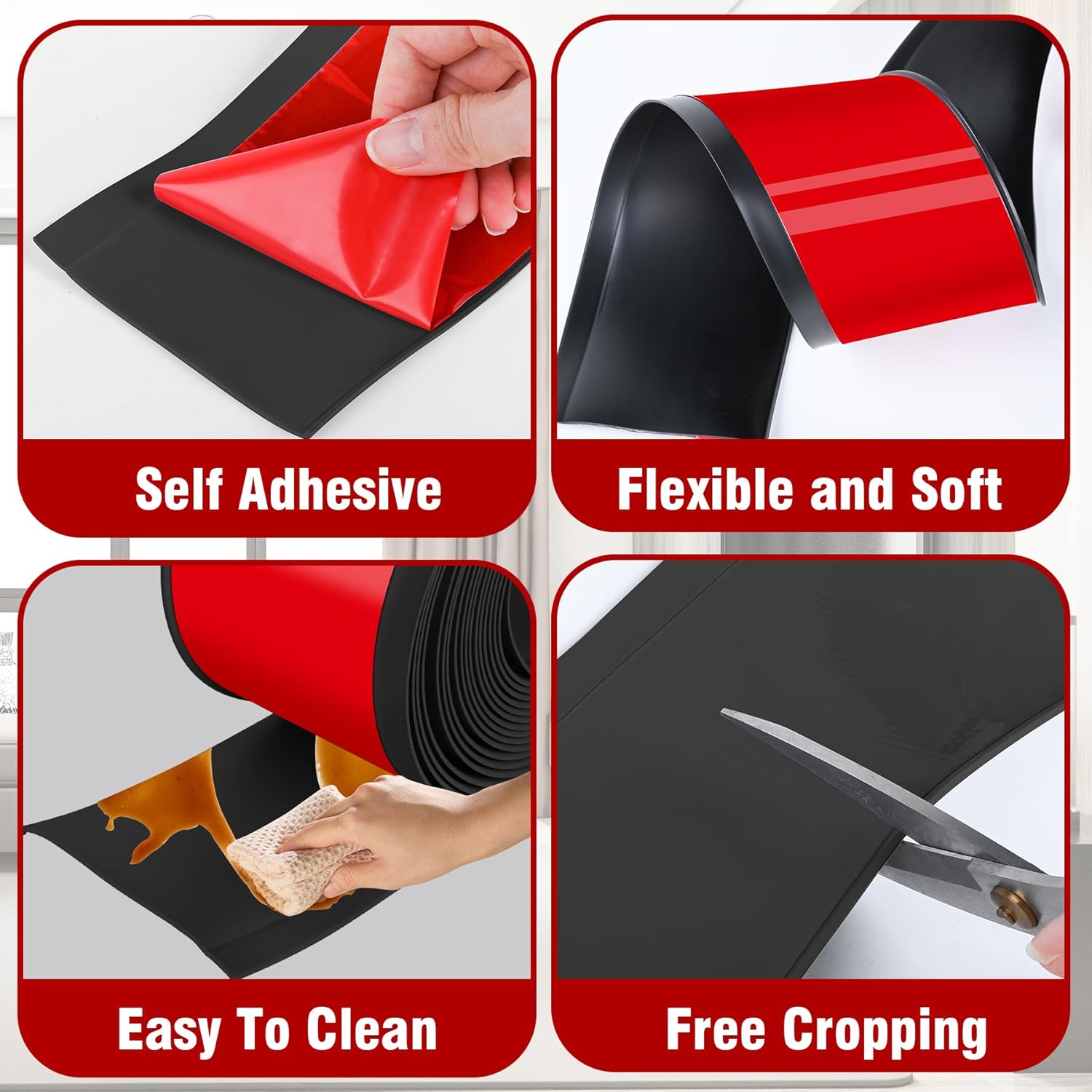 Vinyl Baseboard Molding Trim 4 Inch x 100 Feet Peel and Stick Baseboard Trim Flexible PVC Cove Base Moulding Self-Adhesive Trim for Garage Bathroom Cabinet Floor Walls, Black