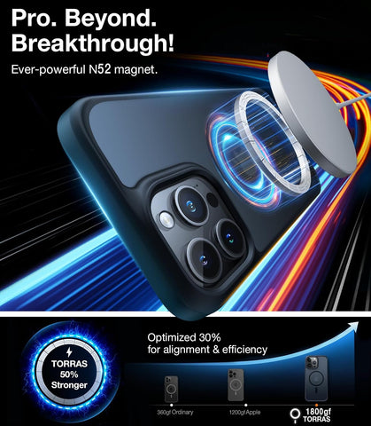 TORRAS Magnetic Shockproof for iPhone 15 Pro Case, [4X Military-Grade Protection] [Compatible with MagSafe] Translucent Case for iPhone 15 Pro Anti-Scratch Guardian 6.9", Black