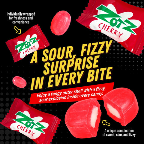 ZOTZ Fizzy Sour Candy Bulk - Retro Italian Hard Candy Individually Wrapped - Classic Nostalgic Cherry Flavor - 46 Pieces Bag for Party Favors, Goodie Bags, Piñata & Candy Buffet