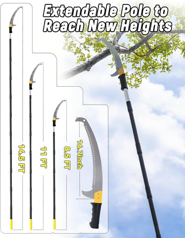 8.5FT Pole Saw with Adjustable Length for Tree Trimming, Lightweight Manual Pruning Saw with Mn Steel Blade, Long Extension Branch Cutter Long Pole for Yard, Garden, Patio and Forestry Use