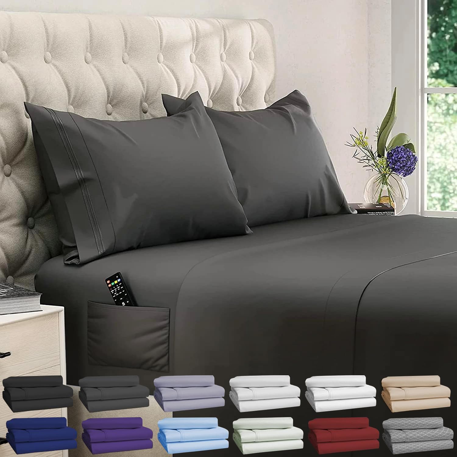 DREAMCARE Twin XL Sheets - Twin XL - Extra Deep - Gray