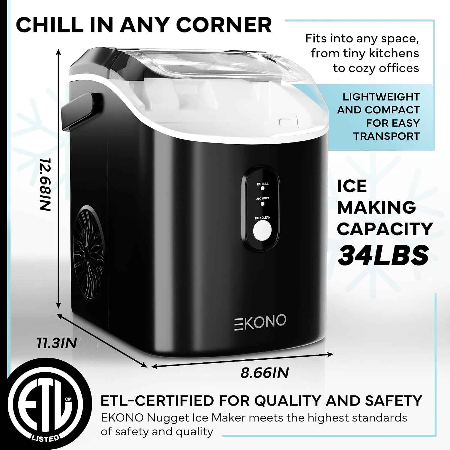 Nugget Ice Maker Countertop Sonic Ice Machine - 34 lbs/24H Pebble Ice Maker in 6-7 Min with Plastic Cup with Straw & Scoop - Countertop Ice Maker Nugget Ice for Home, Office, Bar, Party, Camping
