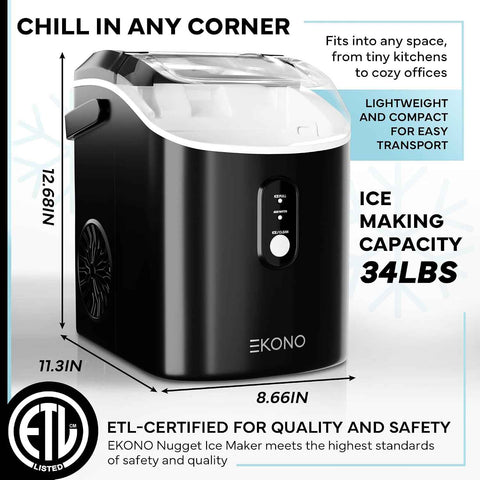 Nugget Ice Maker Countertop Sonic Ice Machine - 34 lbs/24H Pebble Ice Maker in 6-7 Min with Plastic Cup with Straw & Scoop - Countertop Ice Maker Nugget Ice for Home, Office, Bar, Party, Camping