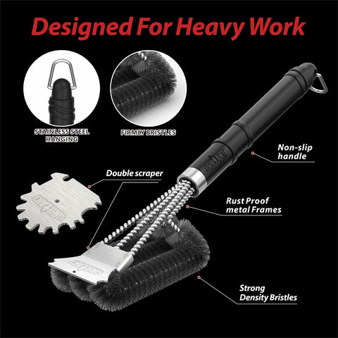 GRILLART Grill Brush and Universal Fit Scrapers, 18" BBQ Wire Cleaning Kit