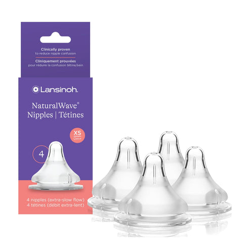 Lansinoh NaturalWave Baby Bottle Nipples, Slow Flow (S), 4 Count