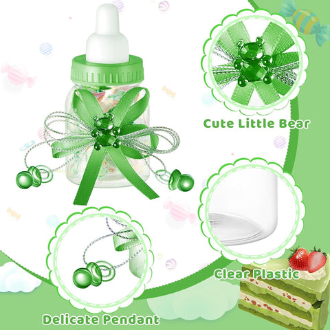 Nuenen 48 Pcs Baby Shower Milk Bottles with Ribbon Plastic Bear Candy Bottles Baby Shower Favors Gender Reveal Wedding Birthday Party Decorations(Green)