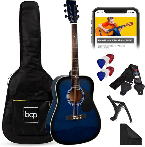 Best Choice Products 41in Full Size Beginner All Wood Acoustic Guitar Starter Set w/Gig Bag, Strap, Capo, Strings, Picks - Blue