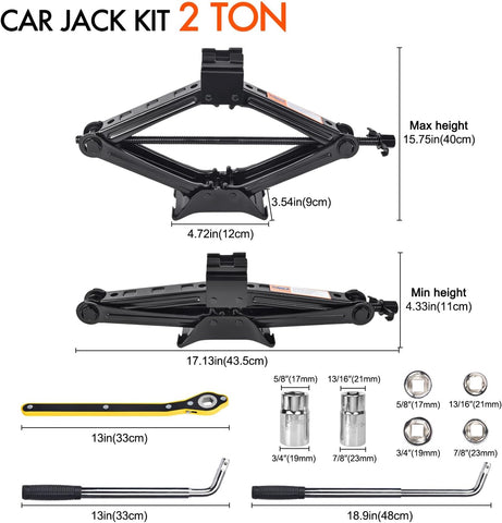 Scissor Car Jack 2 Ton (4409 lbs) Tire Changing Kit with Lug Wrench - Emergency Kit for Car, SUV, MPV
