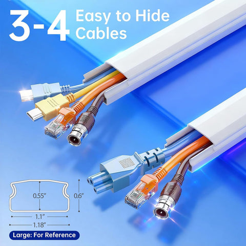 Delamu TV Cord Hider, Cord Covers for 3-4 Wires on Wall, Large Cable Hider Cable Management, Easy Set up Wire Hiders Wire Covers for Cords on Wall, TV Cables Cover Raceway, 6X W1.18 H0.67in, White
