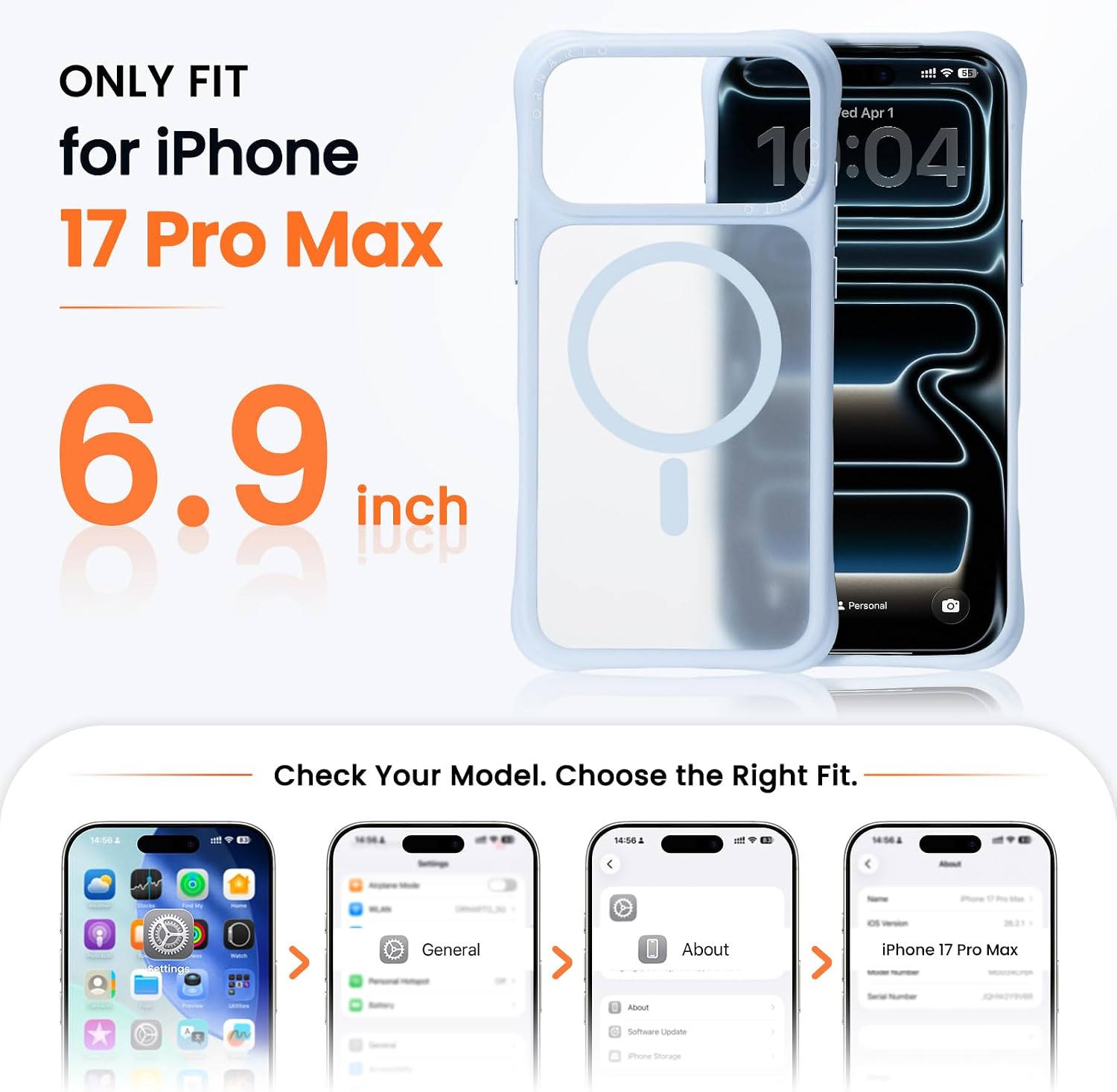 ORNARTO Magnetic for iPhone 17 Pro Max Case, Translucent Matte, Baby Blue