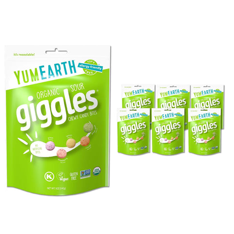 YumEarth Organic Sour Giggles Chewy Candy – Allergy Friendly, No Artifical Dyes, Non GMO, Gluten Free, Sour Fruit Flavored, Vegan Candy Snacks with No Artificial Flavors, 5 oz (Pack of 6)​