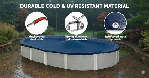 Winter Block Premium Winter Pool Cover for Above Ground Oval Pool, 12' x 18' Ft., Aboveground Pools Winter Cover, Heavy Duty, Includes Winch and Cable, UV Protection, Solid Blue