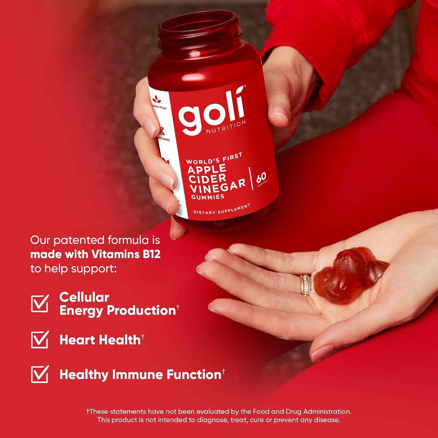 Goli Apple Cider Vinegar Gummies - Worlds First ACV Gummy with Vitamin B12, Beetroot & Pomegranate - Vegan, Non-GMO, Gluten-Free, 180 Count (3 Pack)