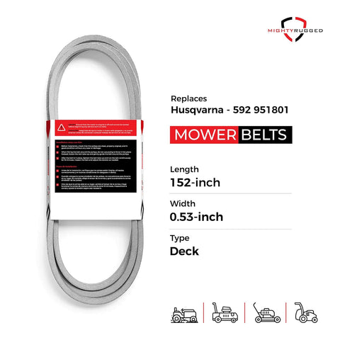 MightyRugged 592951801 Husqvarna Deck Belt Replacement - Belt Length 152" - Premium, Heavy-Duty, Aramid Cord for Husqvarna Zero-Turn 54" Deck Mowers, Z254F