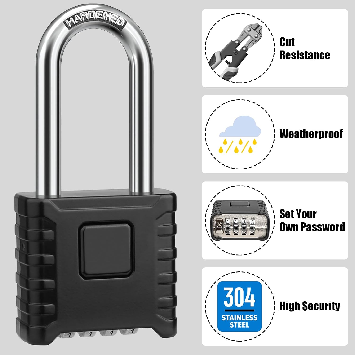 2.3in Long Shackle Combination Padlock, Diyife Heavy Duty Outdoor Lock