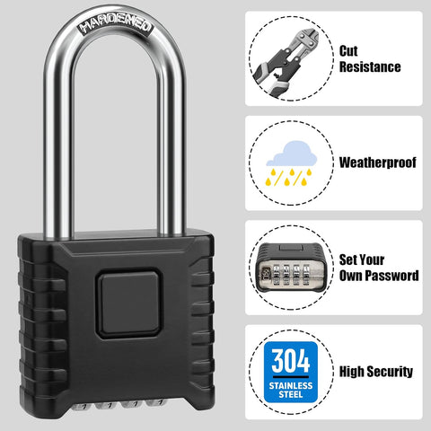 2.3in Long Shackle Combination Padlock, Diyife Heavy Duty Outdoor Lock