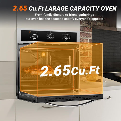 AMZCHEF 24" Electric Wall Oven, 2.65 Cu.ft, 5 Modes, Stainless Steel