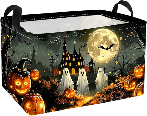 Essme Rectangular Halloween Basket,Kids Storage Bins Organizer with Handles for Ghost Room Decor, Gift Basket,Shelf Basket.(Dream Halloween)