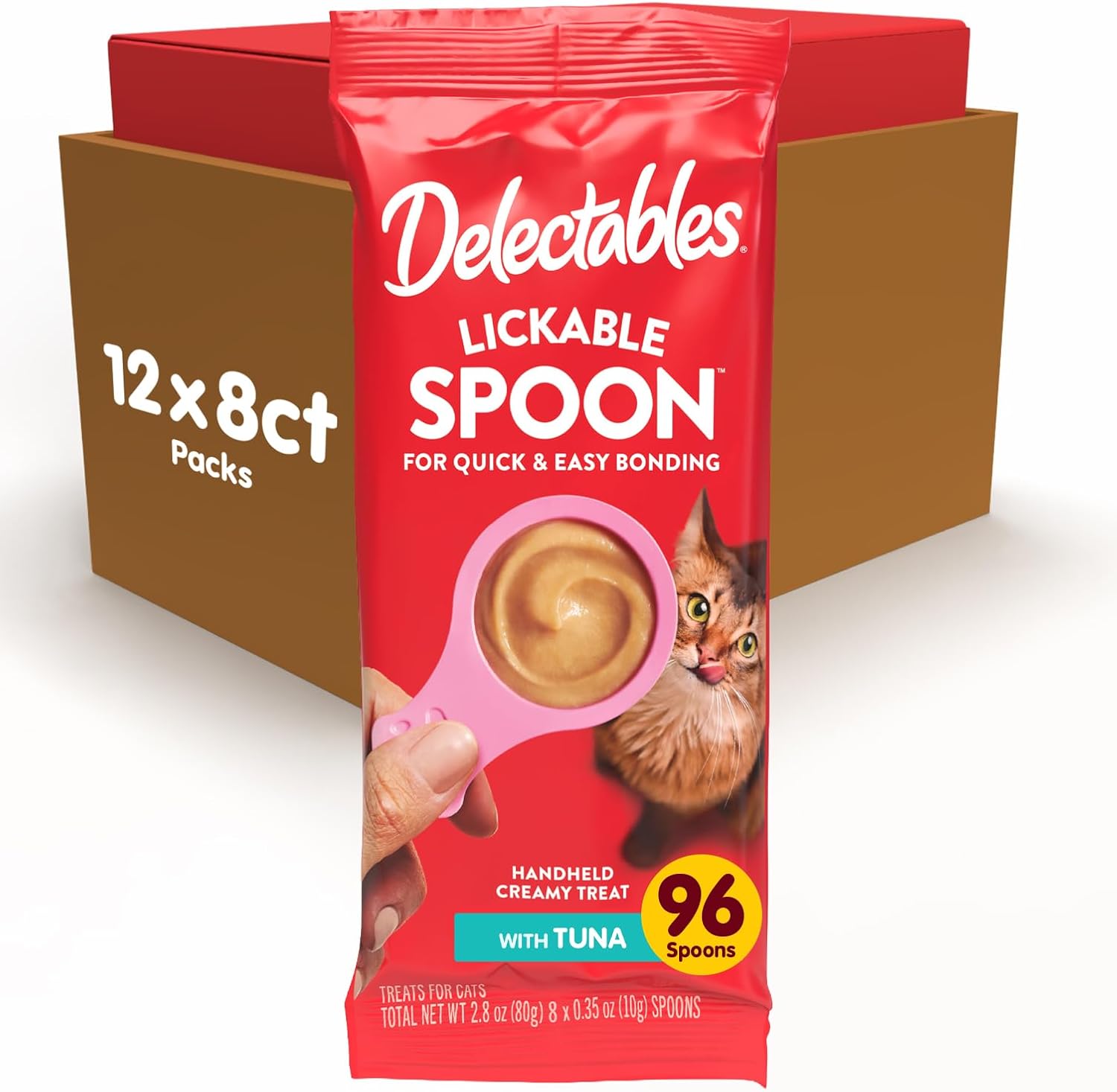 Delectables Lickable Spoon Handheld Wet Cat Treats Made with Real Tuna, Quick & Easy Creamy Puree, Mess Free, Grain-Free, No Added Fillers, No By-Products, No Added Preservatives, Tuna 96ct