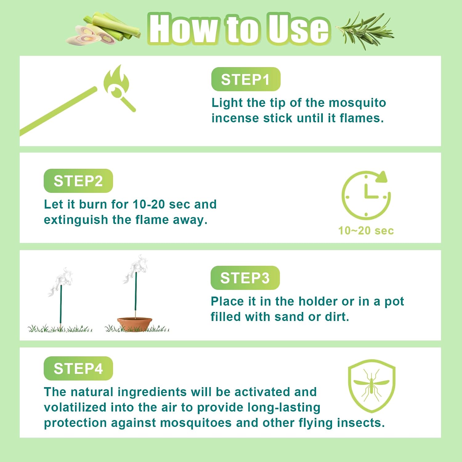 100P Natural Citronella Mosquito Repellent Incense Sticks for Outdoor Patio