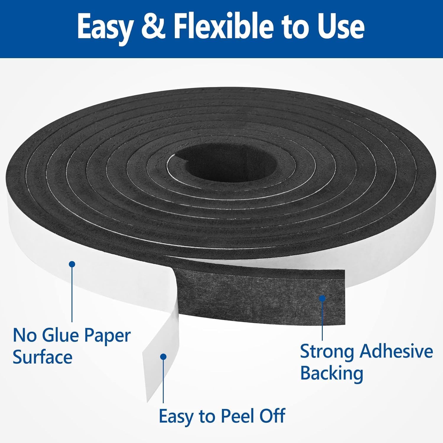 Kikerike Self Adhesive Foam Tape Weatherstrip 3/4In x 1/8In x 50Ft High Density Foam Insulation Strips Seal Weather Stripping with Strong Adhesive for Door and Window Sound Isolation Soundproofing