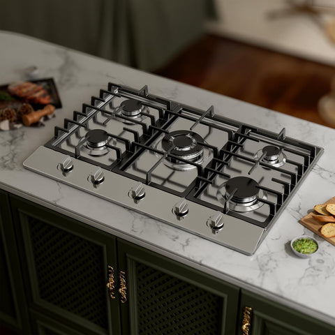 Gas Cooktop 30 Inch with 5 Sealed Burner, Stainless Steel Built-in Stovetop